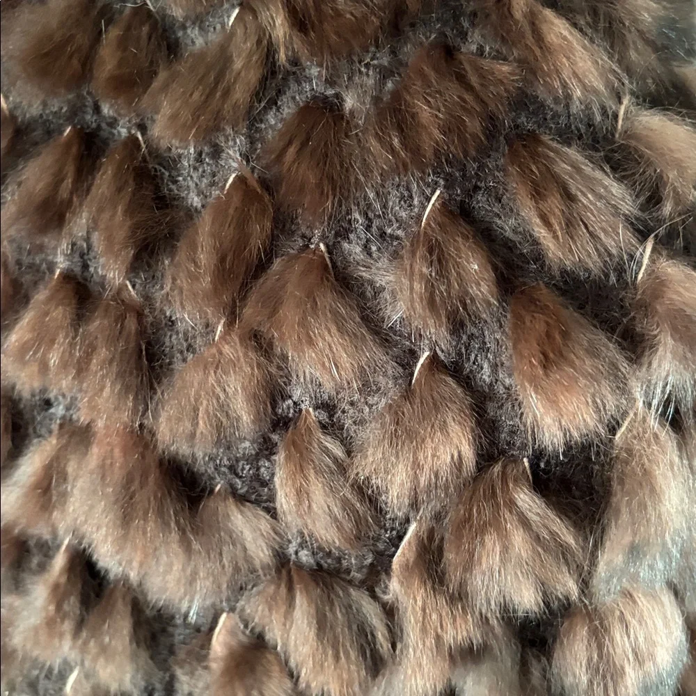 Moonbat Brown Rabbit Fur & Knit Scarf‎